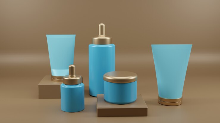 Bottiglie vuote cosmetiche che imballano rendering 3D