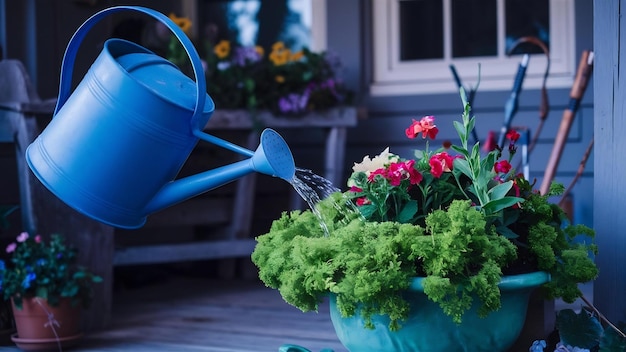 Bottina d'irrigazione e vaso da fiori