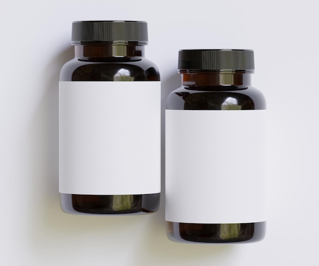 Bottle Pills Supplement Bottle Mock up Etichetta vuota Illustrazione 3D Isolata su backgr