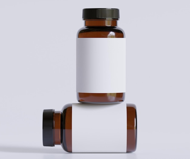 Bottle Pills Supplement Bottle Mock up Etichetta vuota Illustrazione 3D Isolata su backgr