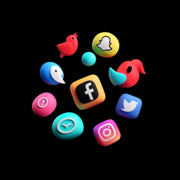 Bottoni realistici con collezione di logo dei social media