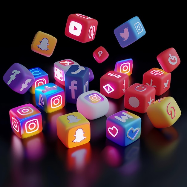 Bottoni realistici con collezione di logo dei social media