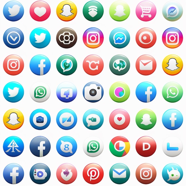 Bottoni realistici con collezione di logo dei social media