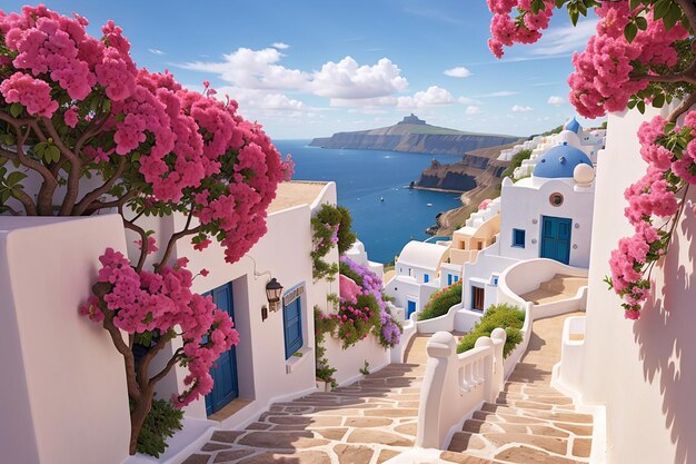 Bougainvillea santorini villaggio bianco bellissimo