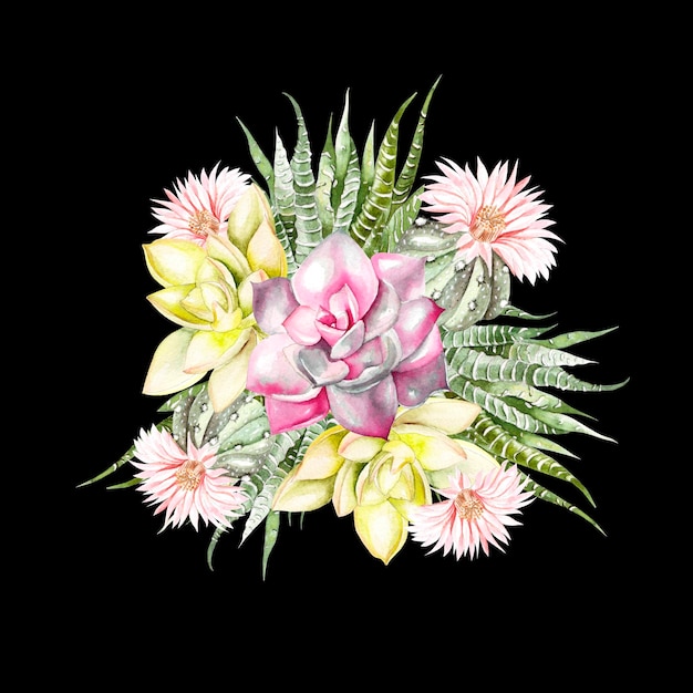 Bouquet acquerello con cactus e piante grasse Ilustration