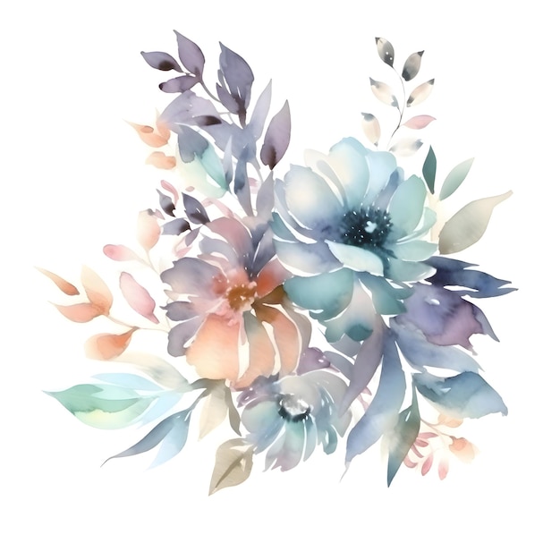 Bouquet ad acquerello con fiori colori pastello fatto a mano