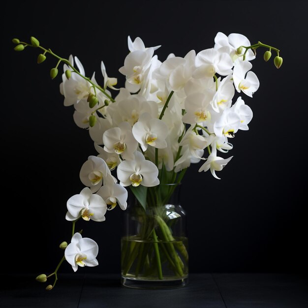 bouquet bianco Phalaenopsis orchidee campanelli sfondo nero