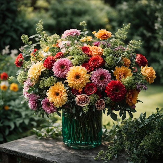 Bouquet colorato nel giardino verde