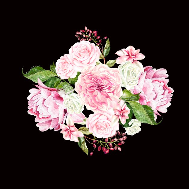 Bouquet da sposa acquerello con peonia rosa e bacca Ilustration