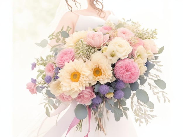 Bouquet da sposa acquerello su sfondo bianco ai generativo