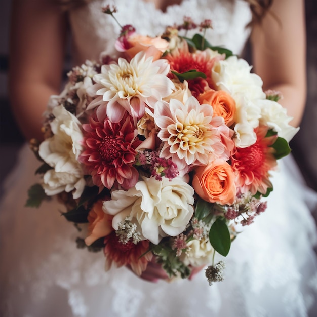 Bouquet da sposa di bellezza con diversi fiori nelle mani