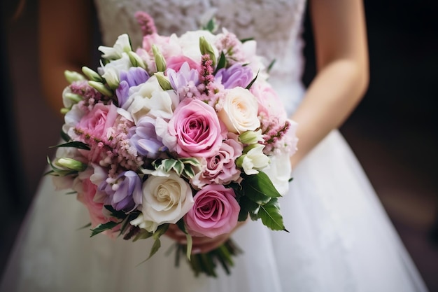 Bouquet da sposa nelle mani della sposa IA generativa