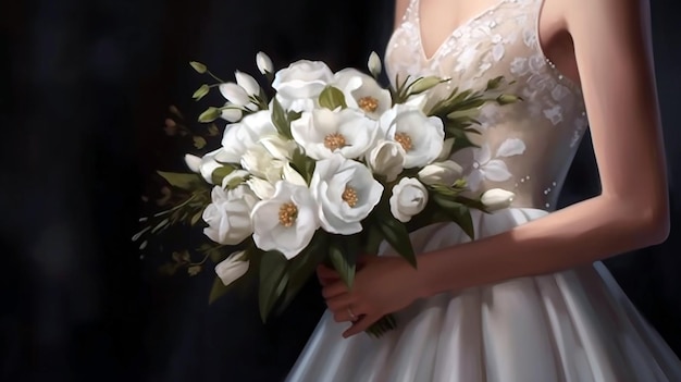 bouquet da sposa nelle mani della sposa Il bouquet è composto da bianco