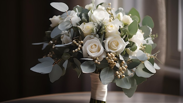 Bouquet da sposa rosa bianca fiori di eucalipto