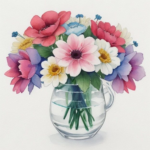 Bouquet di acquerello vibrante con linee di inchiostro e gocce dipinto a mano da MSchiffer