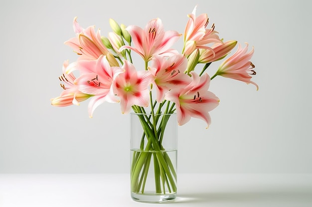 Bouquet di bellissimi fiori di giglio su sfondo bianco spazio per testo Ai generato