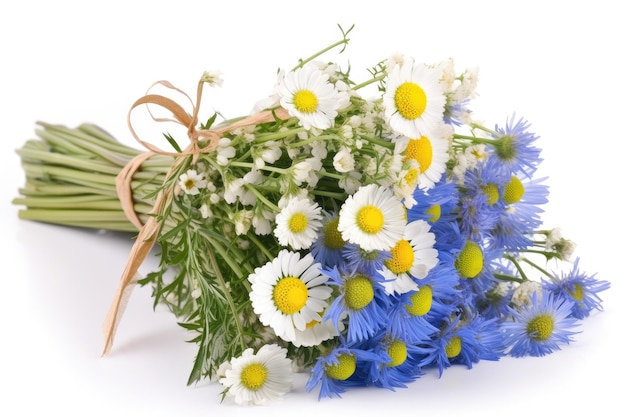 Bouquet di fiordaliso e camomilla pronto per un regalo romantico