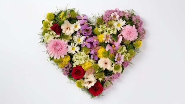 Bouquet di fiori a forma di cuore su sfondo bianco