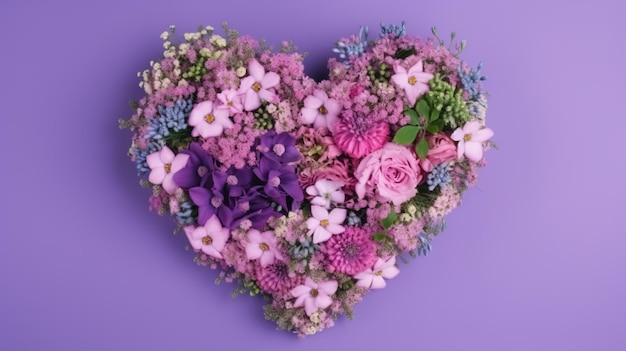 Bouquet di fiori a forma di cuore su sfondo viola