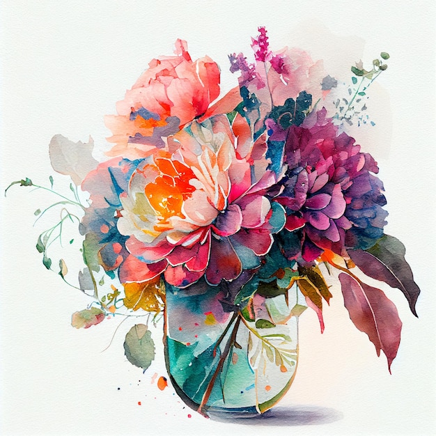 Bouquet di fiori ad acquerello a doppia esposizione astratta Illustrazione digitale