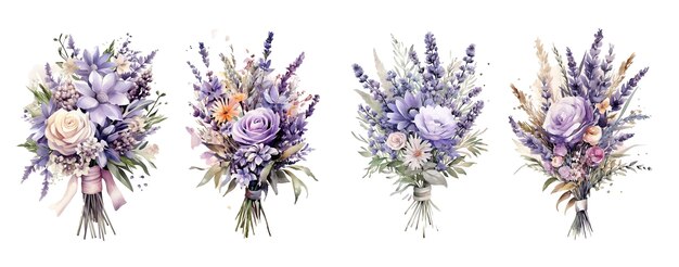 Bouquet di fiori ad acquerello incastonati nei toni del viola