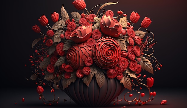 Bouquet di fiori amore rosso bella disposizione romantica carta da parati immagine arte generata dall'intelligenza artificiale