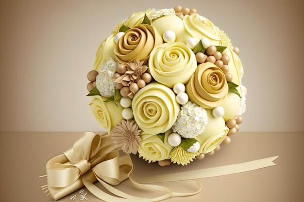 Bouquet di fiori beige chiaro e gialli come caramelle per le congratulazioni per il compleanno