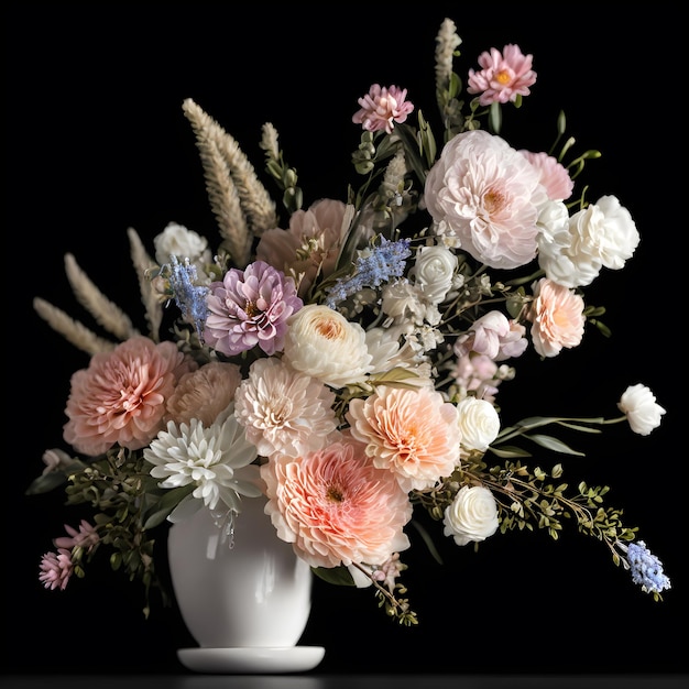 Bouquet di fiori Composizione floreale dipinta digitale Sfondo di fiori multicolori IA generativa