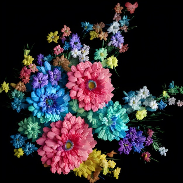 Bouquet di fiori Composizione floreale dipinta digitale Sfondo di fiori multicolori IA generativa