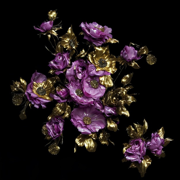 Bouquet di fiori con pittura a olio glitterata Modello di bouquet di fiori scintillanti e scintillanti