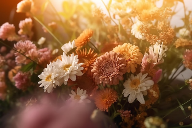 Bouquet di fiori con sfondo raggera