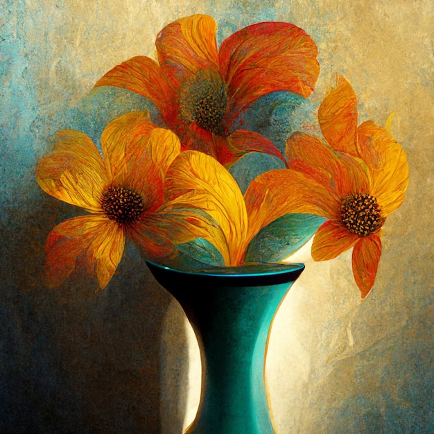 Bouquet di fiori d'arancio in vaso di ceramica verde acqua alla luce del sole