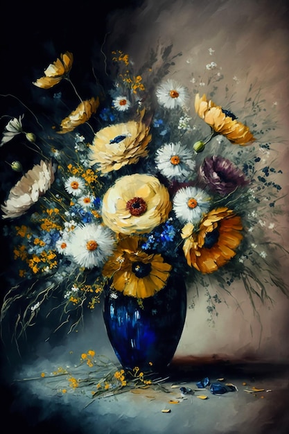 Bouquet di fiori di campo in pittura ad acquerello giallo.