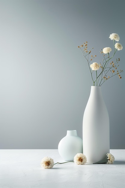 Bouquet di fiori di campo in vaso su tavolo sullo sfondo turchese della parete Interno