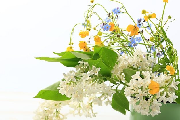 Bouquet di fiori di campo primaverili su sfondo bianco