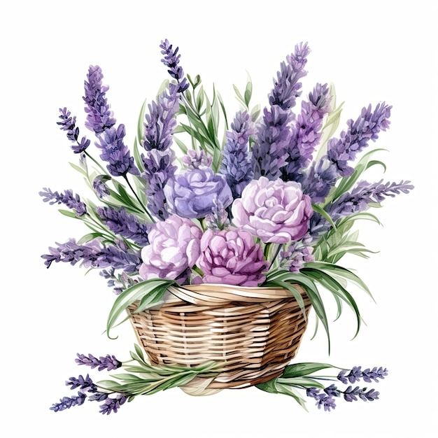 Bouquet di fiori di lavanda dell'acquerello isolato