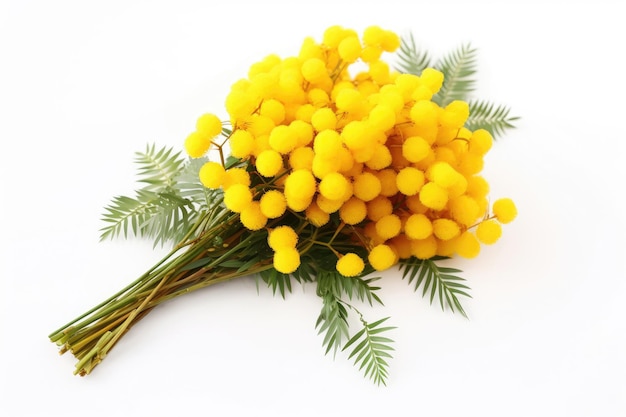 Bouquet di fiori di mimosa su sfondo bianco