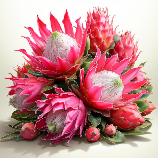 Bouquet di fiori di protea su sfondo bianco