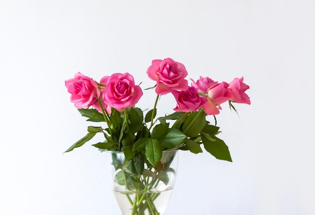 Bouquet di fiori di rosa rosa in vaso trasparente