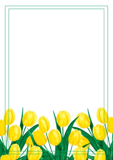 Bouquet di fiori di tulipani gialli dell'acquerello disegnato a mano isolato su sfondo bianco Manifesto etichetta banner cartolina post scrapbook