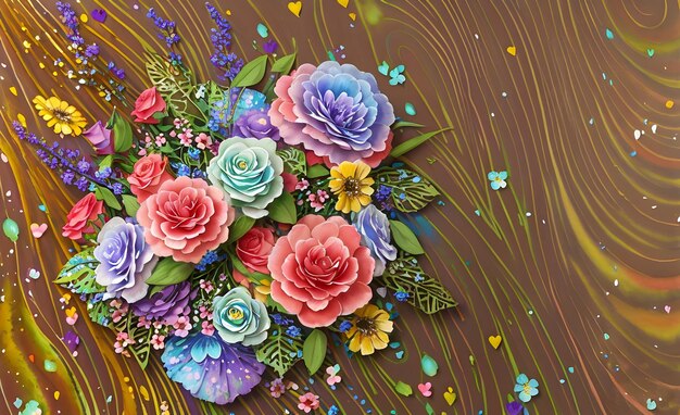 Bouquet di fiori dipinti digitalmente decorati con uno sfondo astratto