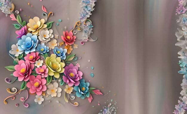 Bouquet di fiori dipinto digitalmente decorato con uno sfondo acquerello astratto