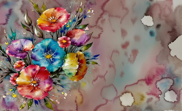 Bouquet di fiori dipinto digitalmente decorato con uno sfondo acquerello astratto