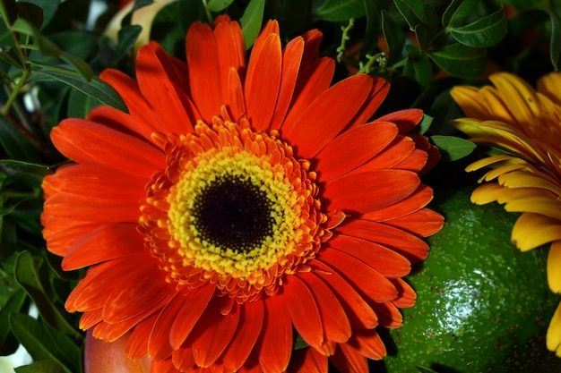 bouquet di fiori e frutta fresca