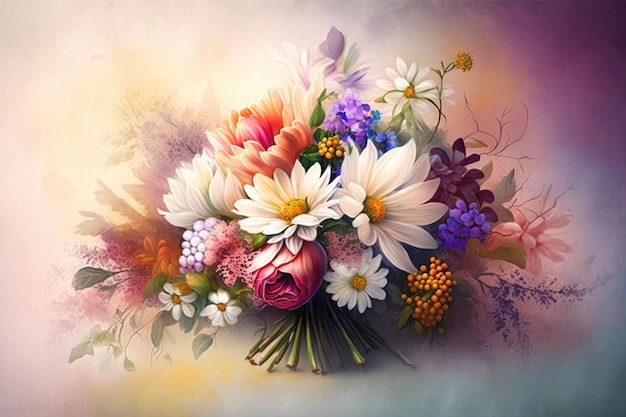 Bouquet di fiori freschi di primavera su sfondo colorato chiaro