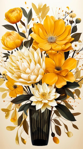 Bouquet di fiori gialli e bianchi su sfondo beige AI generativa