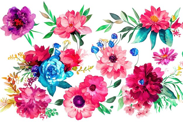 Bouquet di fiori imposta pezzi di acquerello di opere d'arte di design