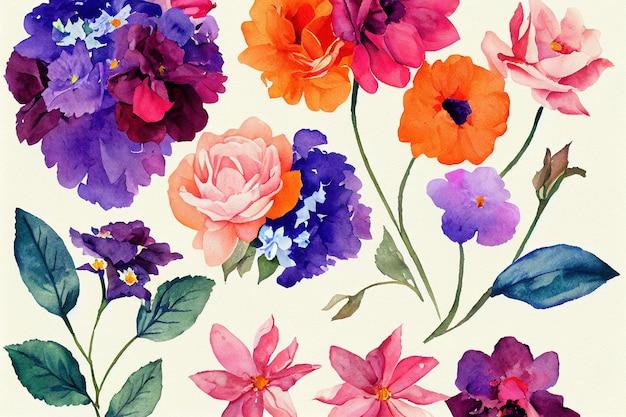 Bouquet di fiori imposta pezzi di acquerello di opere d'arte di design