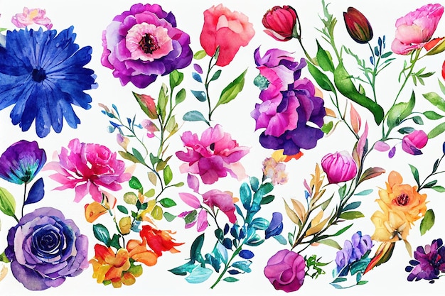 Bouquet di fiori imposta pezzi di acquerello di opere d'arte di design