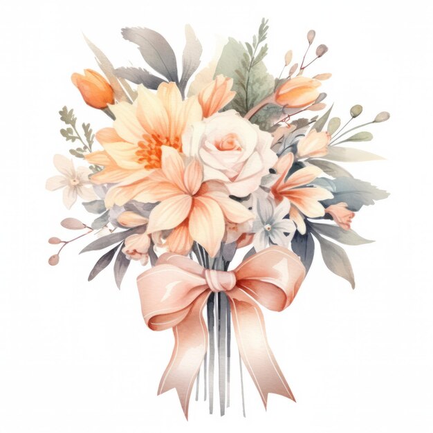 Bouquet di fiori isolato su sfondo bianco Illustrazione disegnata a mano